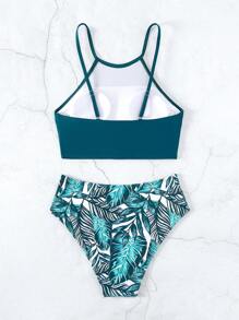 Ensemble de bikini taille haute imprimé tropical