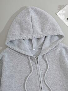 INAWLY 拉鏈開襟抽繩加絨內裏連帽衫和運動褲 - 灰色 - 查看 9