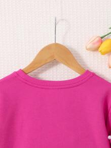 SHEIN Leap Crew Tween Girl Pearls Beaded Knot Hem Pullover,In Fall/Winter - Pink - View 3