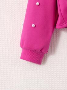 SHEIN Leap Crew Tween Girl Pearls Beaded Knot Hem Pullover,In Fall/Winter - Pink - View 6