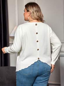 SHEIN Clasi Hơn Chi tiết Nút Cắt vỏ sò Áo len - trắng - Xem 3