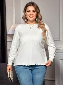 SHEIN Clasi Hơn Chi tiết Nút Cắt vỏ sò Áo len - trắng - Xem 4