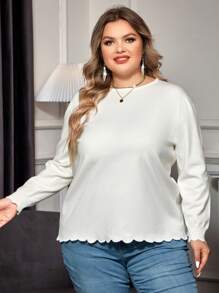 SHEIN Clasi Hơn Chi tiết Nút Cắt vỏ sò Áo len - trắng - Xem 5