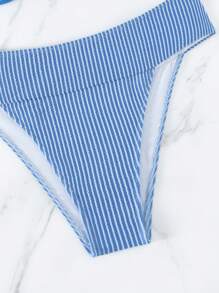 條紋露背比基尼套裝 - 藍色 - 查看 4