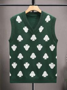 Manfinity EMRG Nam Đồ họa Cổ v Áo len vest - Màu xanh lá cây đậm - Xem 1