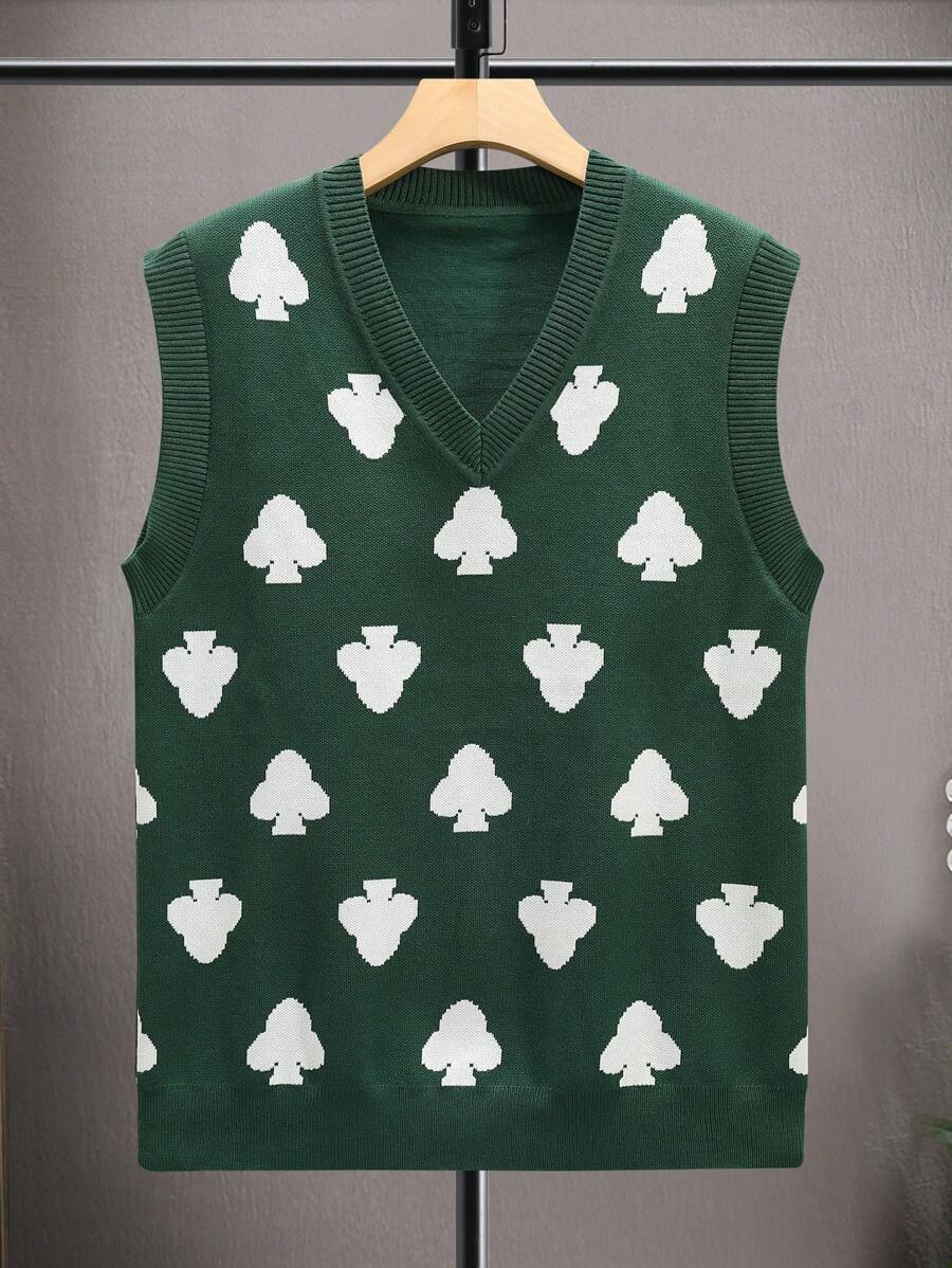 Manfinity EMRG Nam Đồ họa Cổ v Áo len vest - Màu xanh lá cây đậm - Xem 1