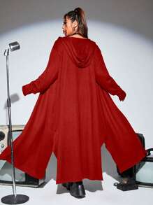 SHEIN ICON Hơn Chất rắn Mở Mặt trước Áo trùm đầu - Đỏ - Xem 1