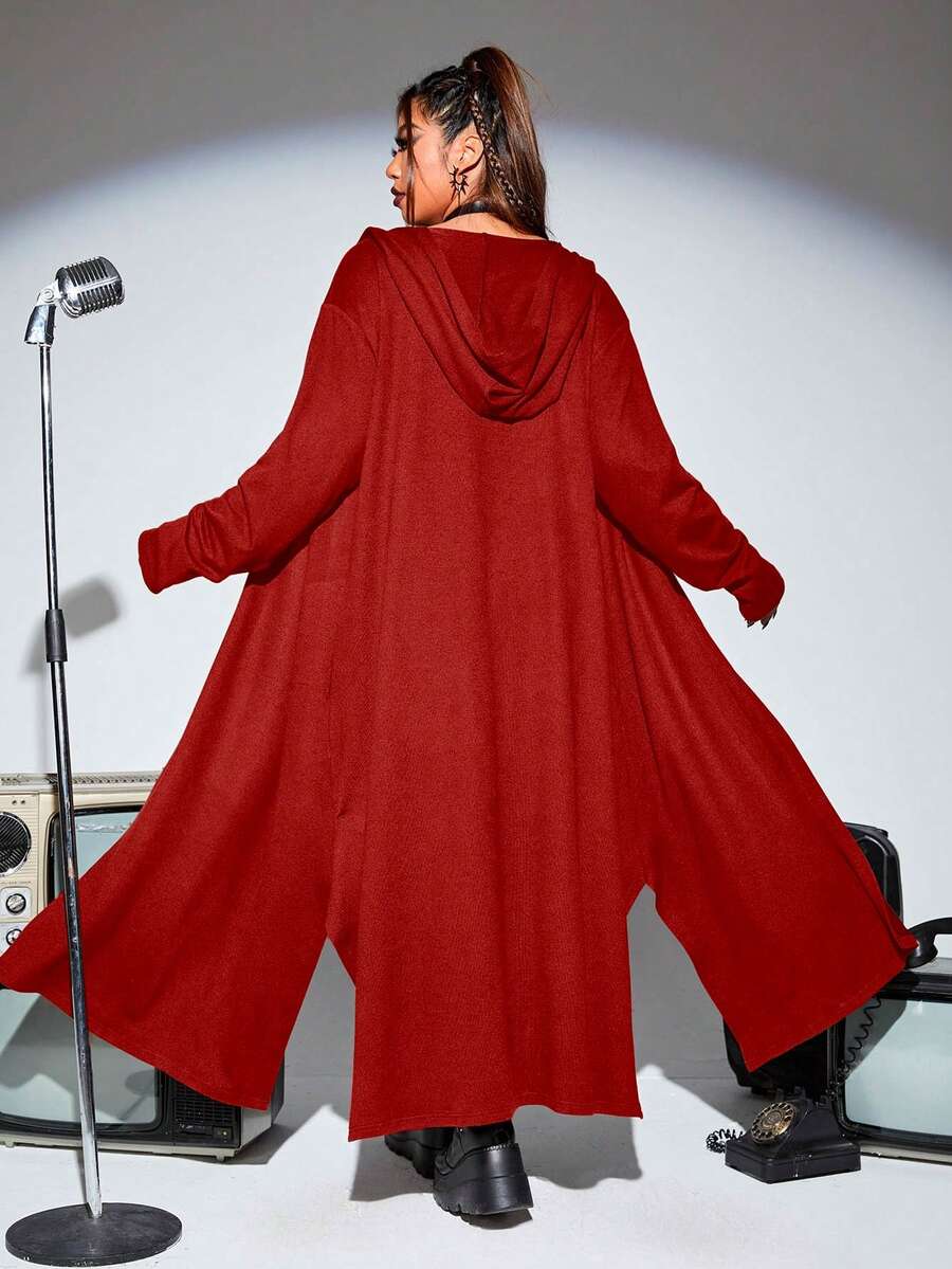 SHEIN ICON Hơn Chất rắn Mở Mặt trước Áo trùm đầu - Đỏ - Xem 1