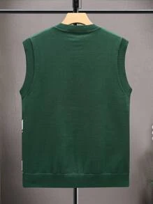 Manfinity EMRG Nam Đồ họa Cổ v Áo len vest - Màu xanh lá cây đậm - Xem 2