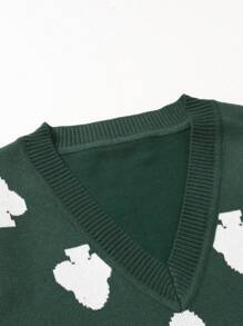 Manfinity EMRG Nam Đồ họa Cổ v Áo len vest - Màu xanh lá cây đậm - Xem 3