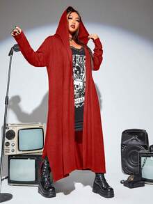 SHEIN ICON Hơn Chất rắn Mở Mặt trước Áo trùm đầu - Đỏ - Xem 4