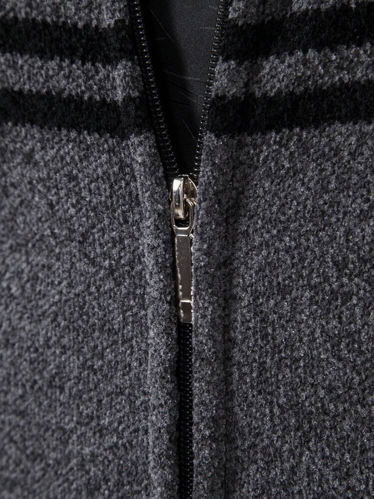 Manfinity Homme גברים הדפס פסים מחולק לצבעים ריפוד תרמי רוכסן קרדיגנים - ריבוי צבעים - ראה 5