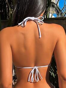 骷髏&印花吊脖三角杯比基尼上衣 - 白色 - 查看 2