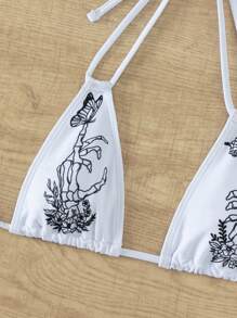 骷髏&印花吊脖三角杯比基尼上衣 - 白色 - 查看 6