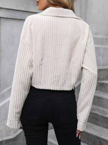 SHEIN LUNE 落肩袖拉鏈開襟夾克 - 杏色 - 查看 2