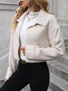 SHEIN LUNE 落肩袖拉鏈開襟夾克 - 杏色 - 查看 3