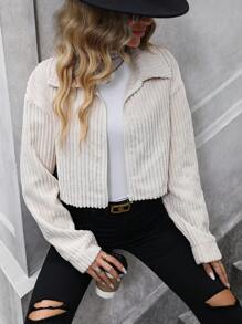 SHEIN LUNE 落肩袖拉鏈開襟夾克 - 杏色 - 查看 4