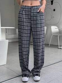DAZY Plaid Print Slant Pocket Trousers - Multicolor - View 5