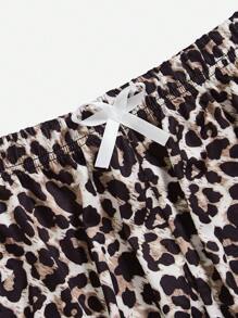 SHEIN Plus Letter Graphic Lettuce Trim Cami Top & Leopard Print Shorts PJ Set / Pajama Set - Black - View 3