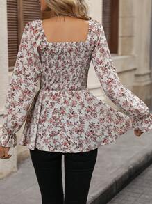 SHEIN Clasi 碎花印花荷叶边袖荷叶边衬衫荷叶边上衣