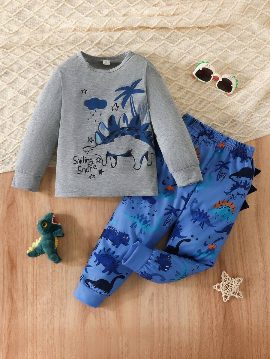 Young Boy Dinosaur Print PJ Set - Multicolor - View 1