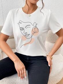 SHEIN LUNE 人像圖案T恤 - 白色 - 查看 4