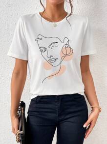 SHEIN LUNE 人像圖案T恤 - 白色 - 查看 8