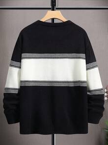 Manfinity Hypemode Nam Khối màu Thả vai Áo len - Đen và trắng - Xem 2