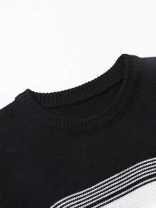 Manfinity Hypemode Nam Khối màu Thả vai Áo len - Đen và trắng - Xem 4