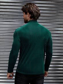 GENTILAND 男士小高領絲絨T恤 - 墨綠色 - 查看 2