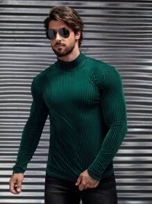 GENTILAND 男士小高領絲絨T恤 - 墨綠色 - 查看 4