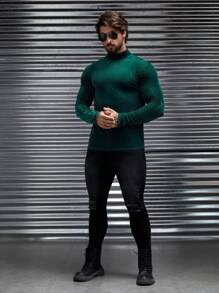 GENTILAND 男士小高領絲絨T恤 - 墨綠色 - 查看 5