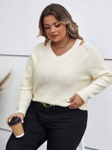 SHEIN Clasi Talla grande Jersey con abertura de manga raglán - Albaricoque - Ver 4