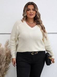 SHEIN Clasi Talla grande Jersey con abertura de manga raglán - Albaricoque - Ver 5