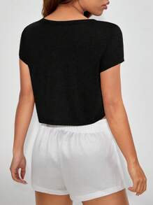 SHEIN EZwear Đường viền cổ có rãnh Áo phông Crop - màu đen - Xem 4
