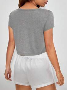 SHEIN EZwear Notched Neck Crop Tee - Grey - View 4