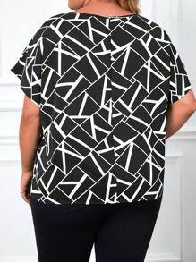 EMERY ROSE Bluse mit Geo Muster, eingekerbtem Kragen, Fledermausärmeln,