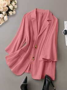 SHEIN LUNE Plus Lapel Neck Single Breasted Blazer - Watermelon Pink - View 1