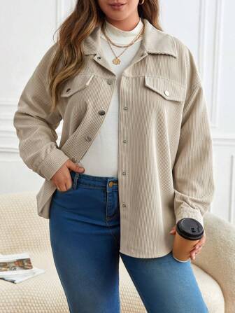 SHEIN Frenchy Plus Detalhe Da Aba Ombro Caído Jaqueta