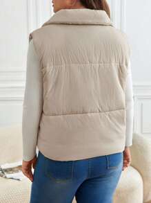 SHEIN Frenchy Plus Zip Up Vest Padded Coat, For Winter - Apricot - View 2