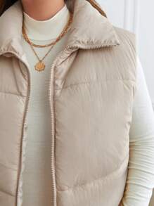 SHEIN Frenchy Plus Zip Up Vest Padded Coat, For Winter - Apricot - View 4