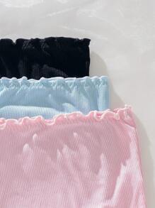 SHEIN 3pcs Scallop Trim Solid Ribbed Knit Brief - Multicolor - View 7