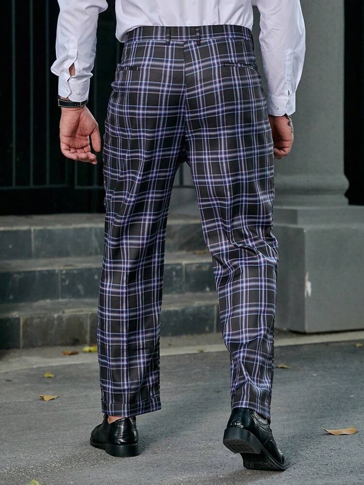 Men Plus Plaid Print Slant Pocket Suit Pants