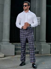 Manfinity Mode Men Plus Plaid Print Slant Pocket Suit Pants - Black - View 4