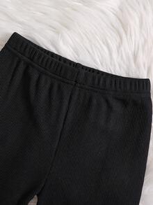 SHEIN Young Girl Houndstooth Print Puff Sleeve Tee & Flare Leg Pants - Black and White - View 5