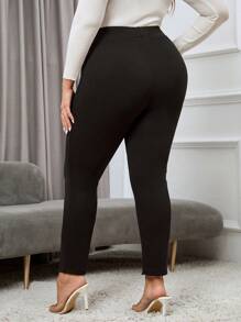 SHEIN Essnce 大碼下擺開叉緊身打底褲 - 黑色 - 查看 2