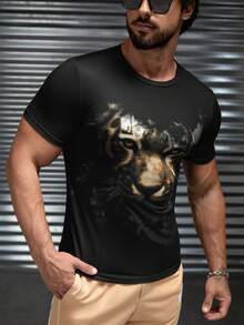 GENTILAND Men Tiger Print Tee - Black - View 3