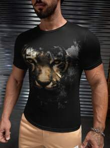 GENTILAND Men Tiger Print Tee - Black - View 1