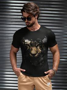 GENTILAND Men Tiger Print Tee - Black - View 4