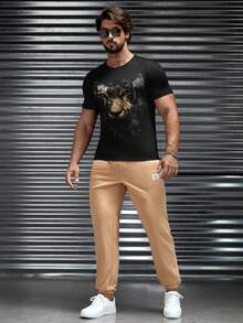 GENTILAND Men Tiger Print Tee - Black - View 5